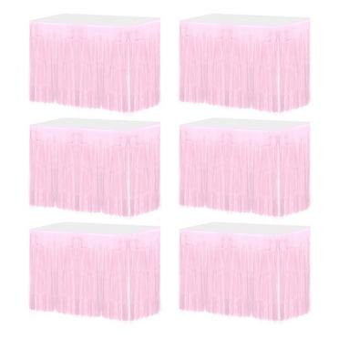 6 Pcs 29x108 Inch Light Pink Metallic Foil Fringe Tinsel Table Skirts