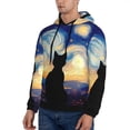 thumbnail image 3 of Fotbe Men's Hoodie with Cat Under Starry Skies Pattern - Kangaroo Pocket Pullover Hooded Sweatshirt, Perfect for Daily Wear, Travel, and Home-Large, 3 of 7