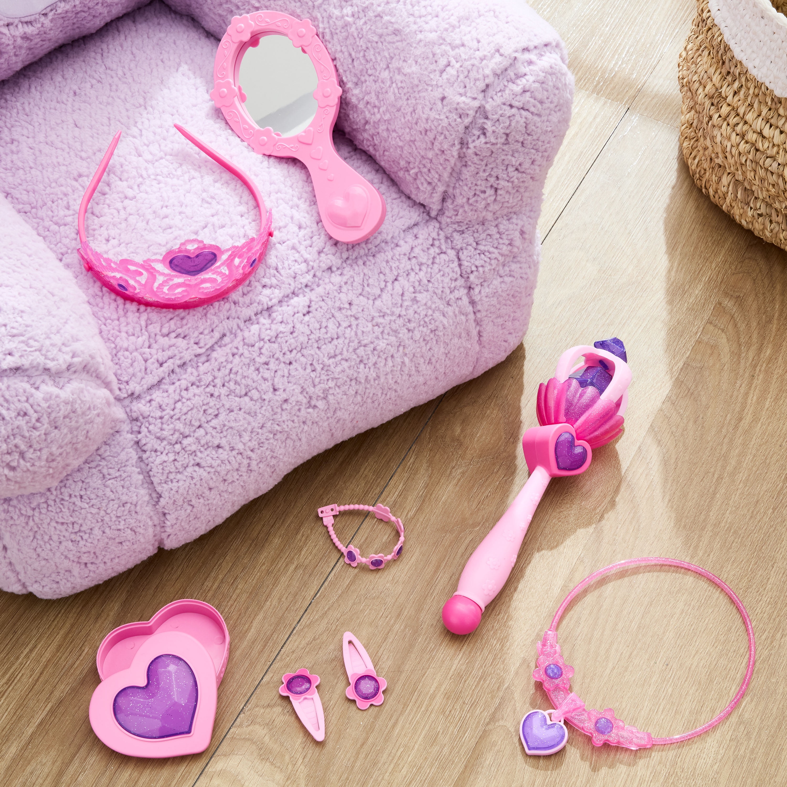 Kid Connection Princess Crown and Jewelry Playset, 9 Pieces, Pink, Plastic, Age Group 3+, Roleplay