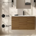 thumbnail image 2 of Cascade 36" Wall-Mounted Bathroom Vanity in Brown Oak with Sink Top, 2 of 9