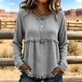 thumbnail image 2 of Linen Blouses for Women Summer Cute Fringe Long Sleeve Modest Tunic Tops Casual Y2k Baggy Crew Neck Plain T Shirts Gray XXL, 2 of 7