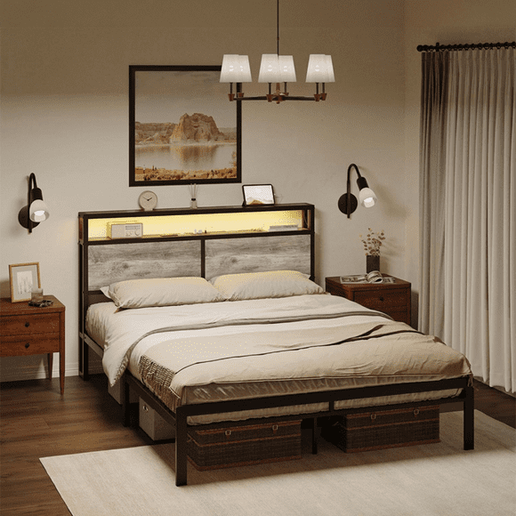 Cama Matrimonial FABATO con Cabecera y Luces Led