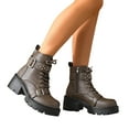 thumbnail image 1 of Bottes de Combat Moto pour Femmes Mode Sangle Boucle Cuir Plateforme Gothique Mi-Mollet Gris, 1 of 7