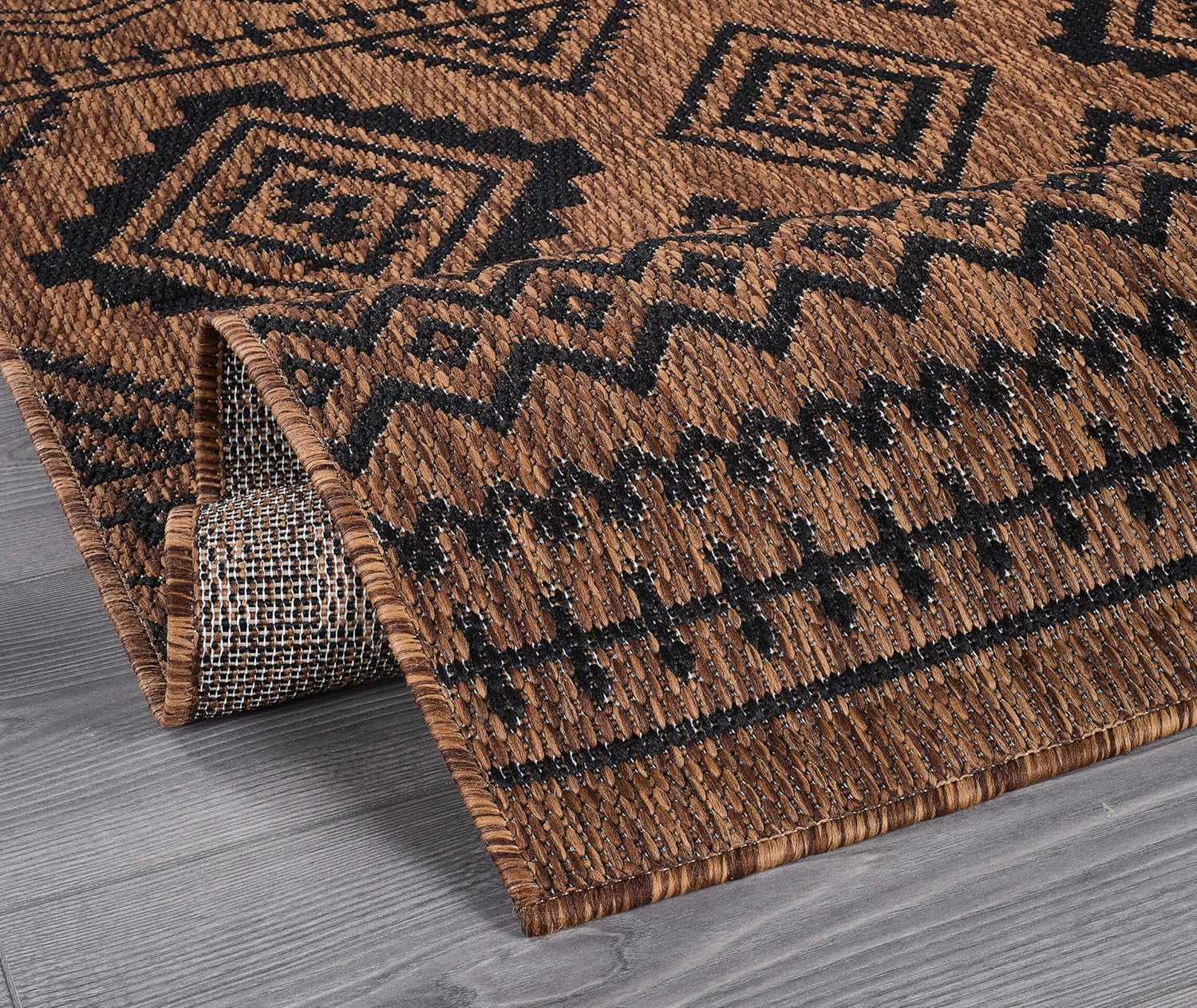 Beverly Rug Outdoor Area Rugs, Waterproof Patio Porch Garden Carpet, Nut Brown and Black, 10'x14'