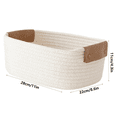 thumbnail image 2 of Small Cotton Woven Basket with PU Leather Handle, Baby Kids Clothes Toys Candy Gifts Cotton Rope Organizer, Living Room Basket Bathroom Shower Storage Basket, White,11"x8.6"x4.3", 2 of 6
