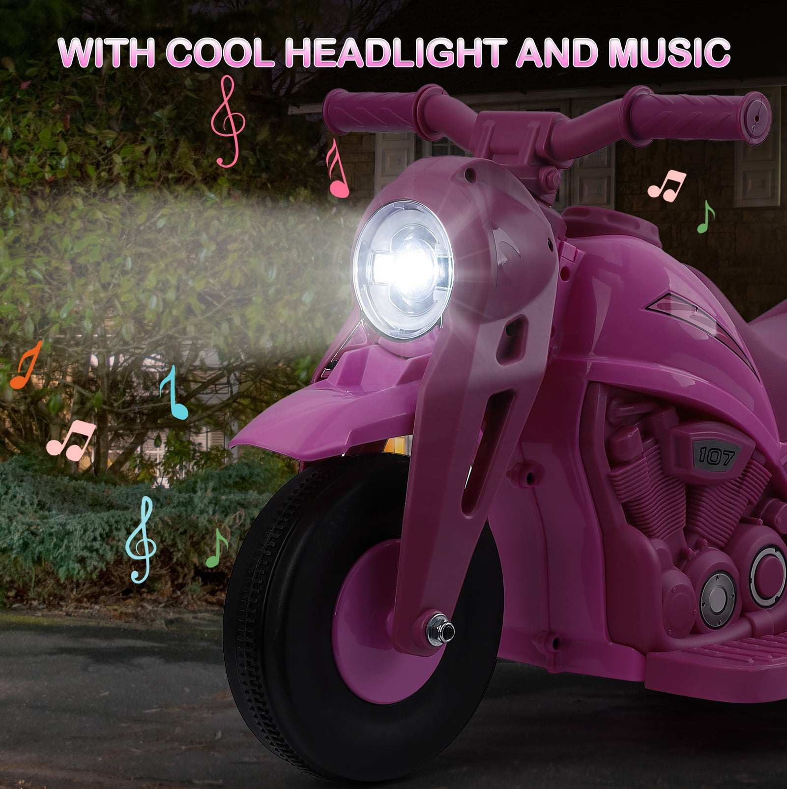 6V Kids Ride on Bubble Car, Battery Powered Electric Motorcycle with Music Button and LED Headlight, 3 Wheels Motorbike Toys Gift for Toddler 3+ Boys Girls, Pink