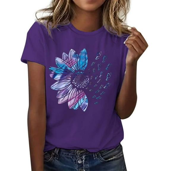 Summer Tops for Women Loose Work Tops Women T Shirts Casual Space Short Athletic for Loose Fit Womens Summer T Shirt Casual Work Shirts Thin Shirt Fit Mom Dark Purple S