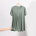 thumbnail image 2 of Sleep Shirts for Women Modal Round Neck Pleated Solid Color Lounge Pajamas Tops Soft Ladies Short Sleeve Pajama Shirt, 2 of 6