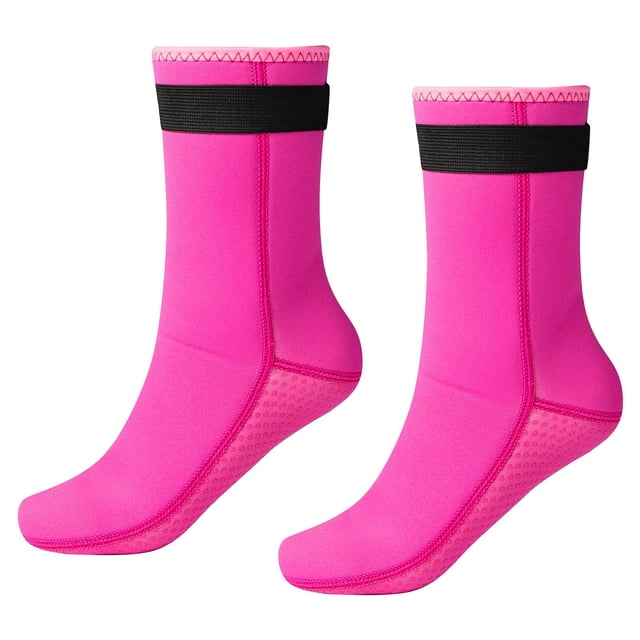 Almencla Chaussettes de Plongée Bottillons de Plage Chaussures Bottes de Plongée Adulte avec Sangle de Réglage Natation Rose Rouge TTP 32 à 34