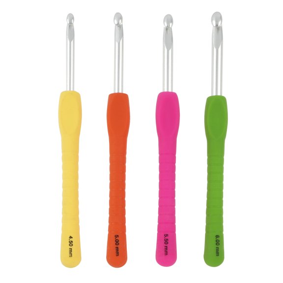 Assorted Ergonomic Aluminum Crochet Hook Set by Loops & Threads - G-J Crochet Hooks with Rubber Grip Handles for Arthritic Hands -1 Pack