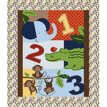 Springs Creative Nursery Jungle 1, 2, 3 Quilt Panel Fabric by the Yard