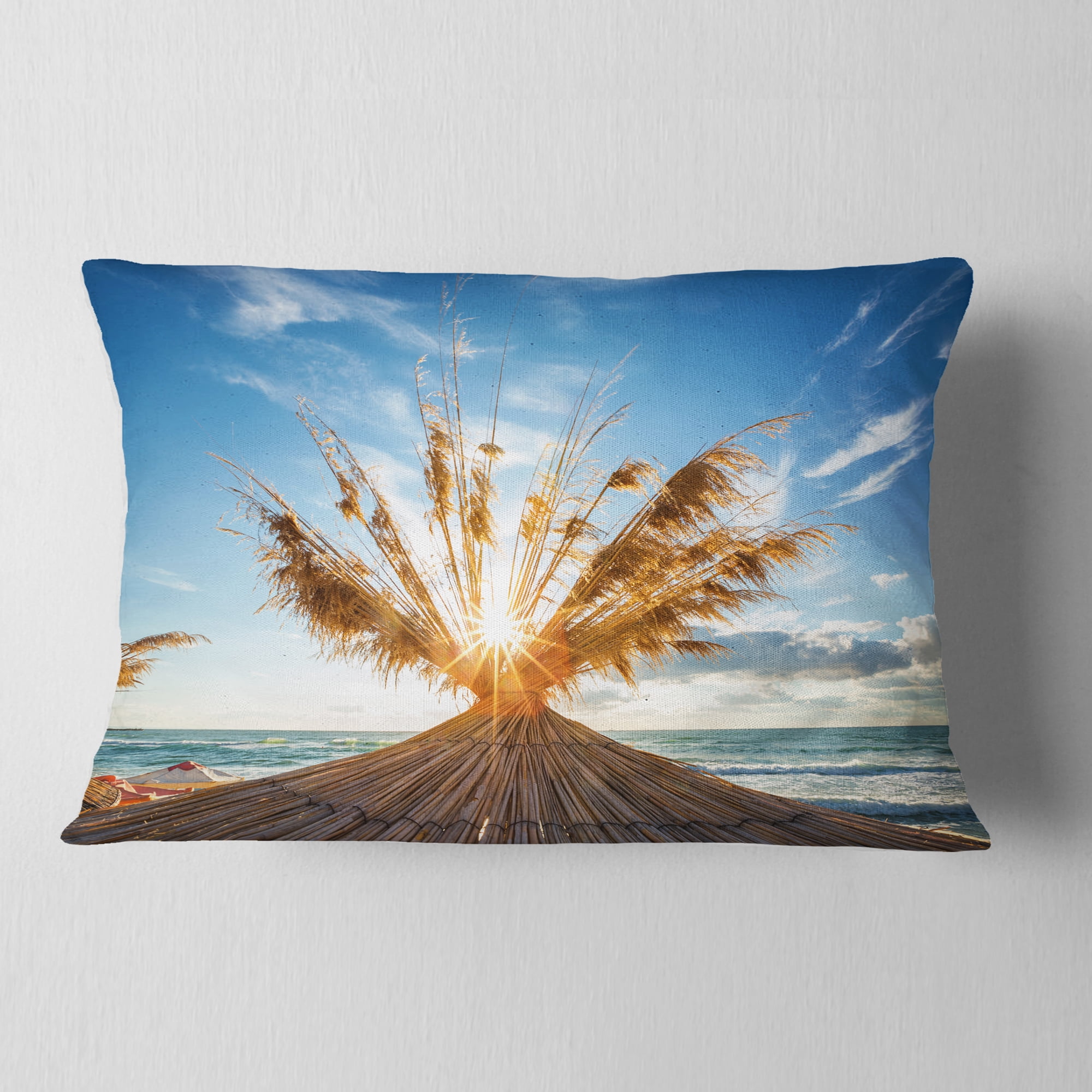 Designart Vivid Sunrise on Sandy Beach - Seascape Throw Pillow - 12x20