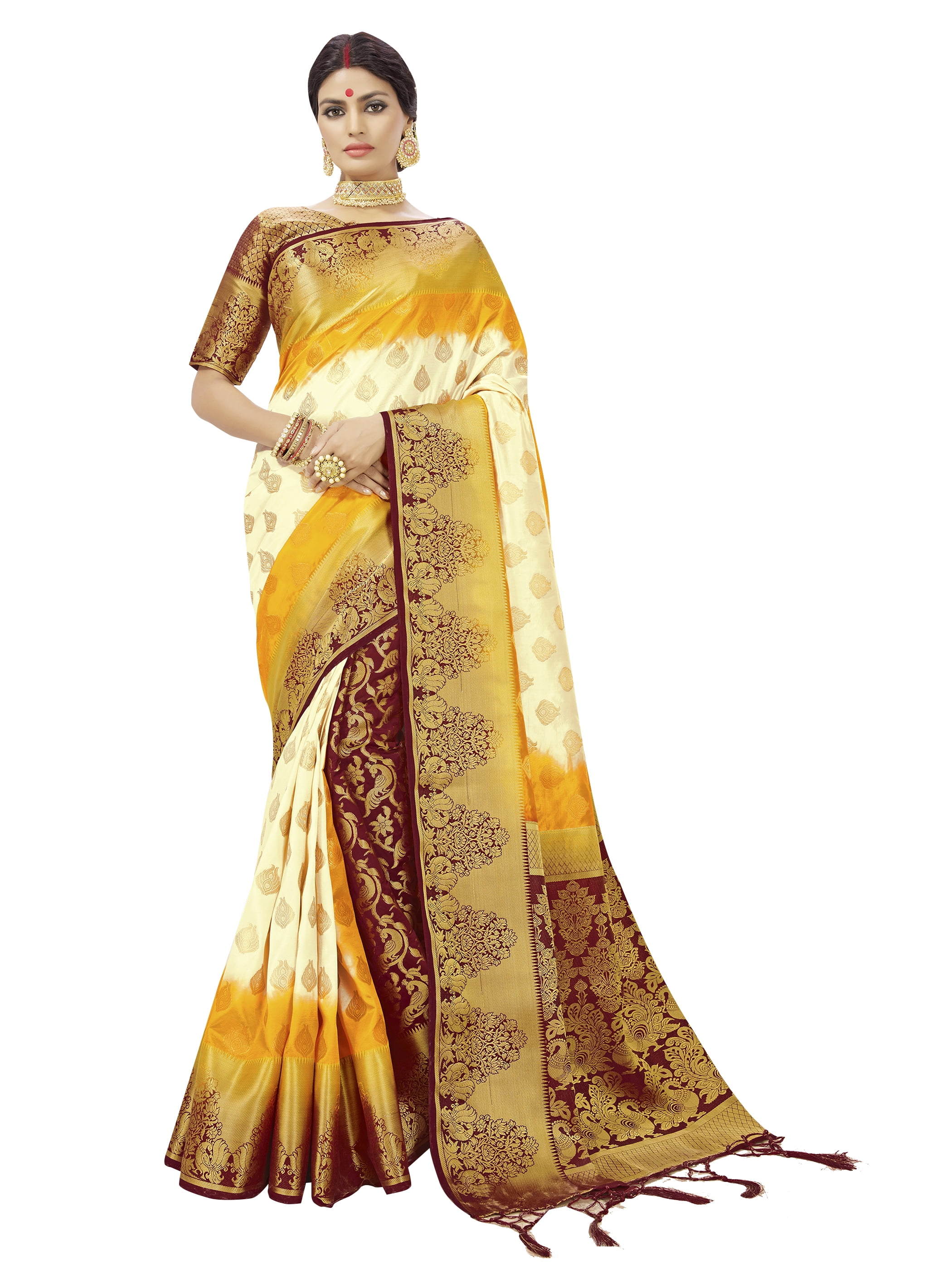 Women's Party Wear Plain Tassar Silk Diwali Special Saree With Blouse Piece 