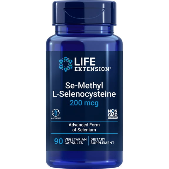 Life Extension Se-Methyl L-Selenocysteine, advanced form of selenium, antioxidant defense, cellular health, healthy aging, vegetarian, gluten-free, non-GMO, 90 capsules
