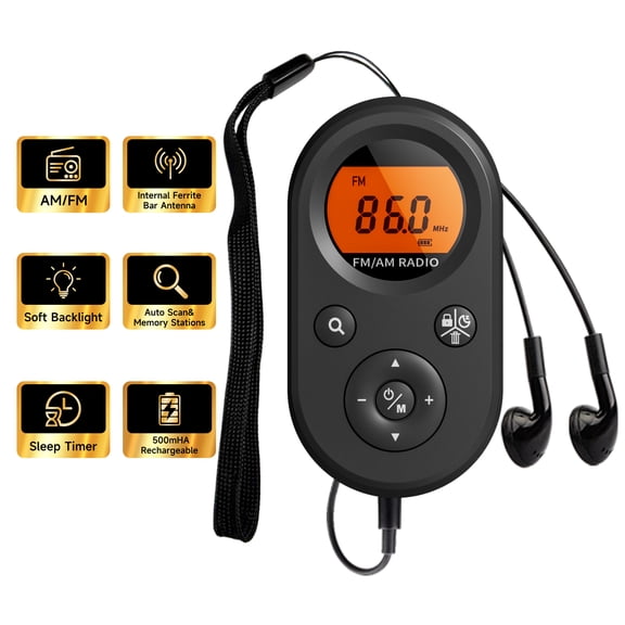 Pocket Radio AM FM Portable, Rechargeable Radio with Best Reception | Long Battery Life, Sleep Timer, Backlit LCD for Elderly, Home, Outdoor, Gifts