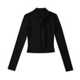 thumbnail image 7 of AINIYS Women's Tie Neck Long Sleeve Slim Tops Elegant Basic Layering Office Casual Daily Wear Blouse Black M, 7 of 7