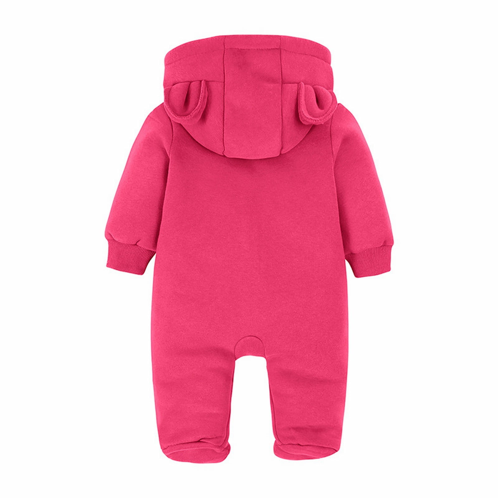 UACY Baby Fleece Jumpsuit Newborn Boys Girls Fuzzy Bear Ears Hooded Outfits Winter Warm Snowsuit Zip Up Onesie (Hot Pink, 6-12 Months)