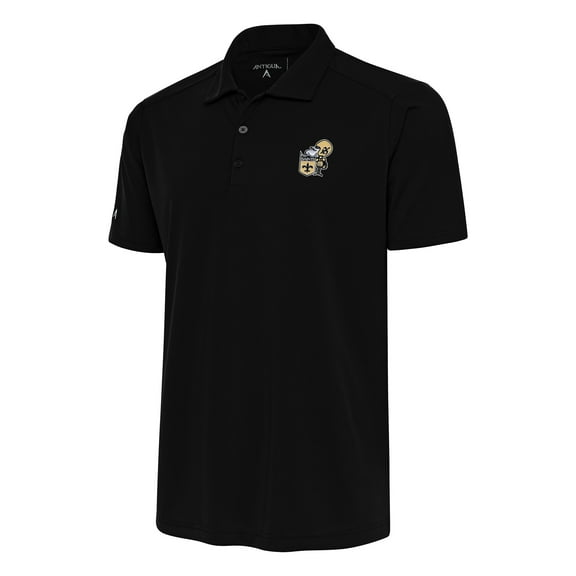 Men's Antigua Black New Orleans Saints Team Logo Throwback Tribute Polo