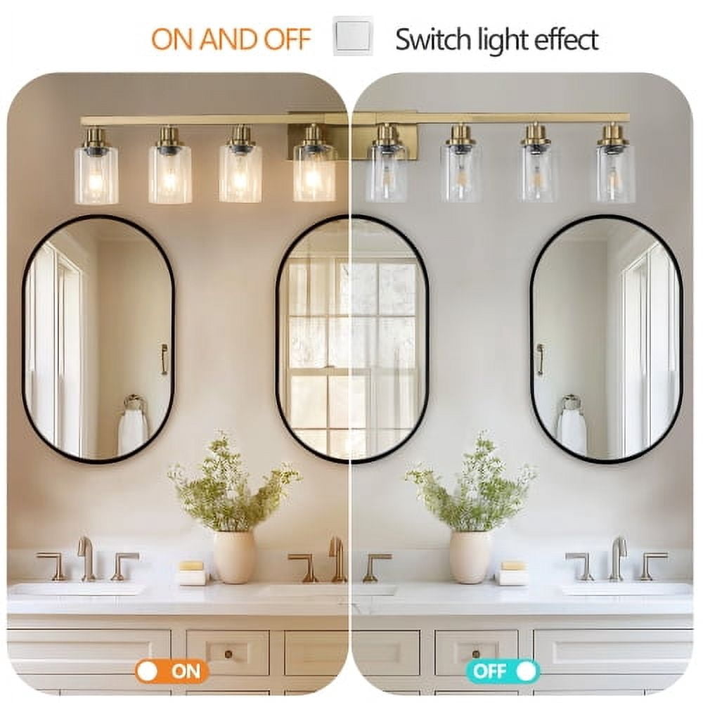 Hi-LIGHTS,Modern 8-Lights Vanity Bathroom Mirror Light with Clear Glass Shades(Bulbs Not Included),Contemporary Wall Sconce for Bathroom,Dressing Room,Bedroom,Living Room(Golden)