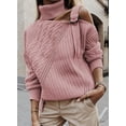 thumbnail image 4 of Asyoly Women Turtleneck Knit Sweater Strapped Cold Shoulder Long Sleeve Pullover Solid Color Jumper Tops, 4 of 4