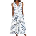 thumbnail image 2 of Estbridge Robes d'Été pour Femmes Décontractées Plissées Amples Évasées Midi pour Femmes Imprimé Floral Longueur Genou Grande Taille Robe Col Ras du Cou Manches Courtes Robe d'Invitée de Mariage Économies d'Été Liquidation, 2 of 5