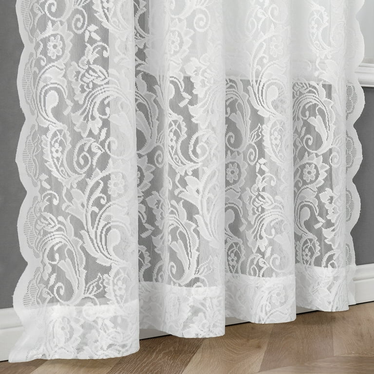 Pinewave Elegant Lace Curtains for Bedroom Windows, Vintage Floral