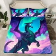 thumbnail image 2 of Castle Fairy Magical Dragon 4 Pieces Queen Sheet Sets for Kids Teens Boys,Gradient Aurora Ultra Soft Flat Sheet,Cartoon Animal Queen Fitted Sheet,Breathable Home Decor, 2 of 7