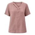 thumbnail image 6 of WHLBF Tank Tops for Women V-Neck Short Sleeve Button Loose Casual Summer Cotton Linen Shirt Tank Pink L, 6 of 8