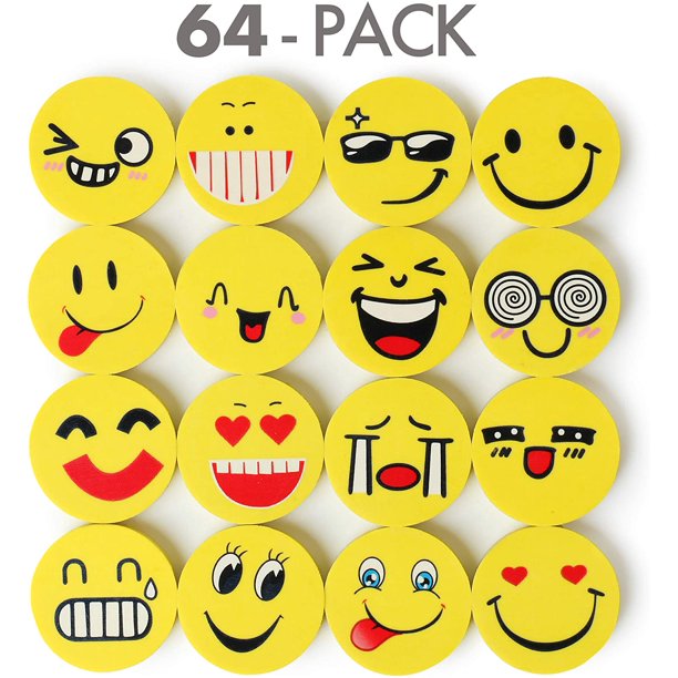 Rush Erasers, Pack of 64, Emoji Eraser, Pencil Erasers, Erasers for