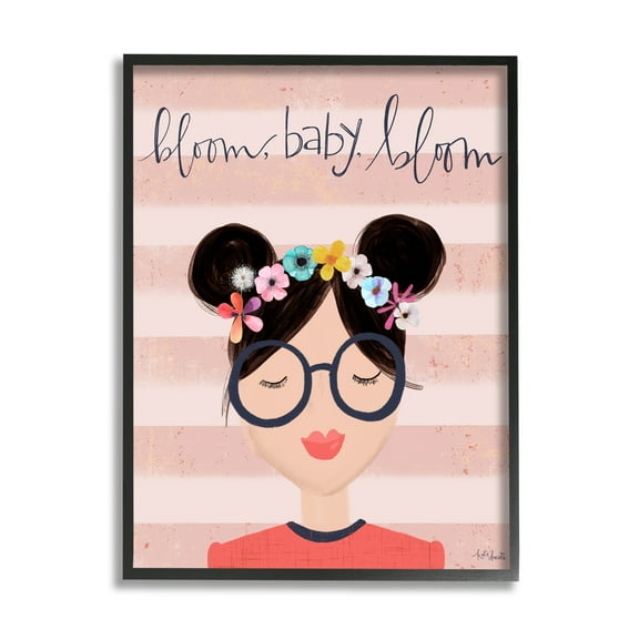 Stupell Industries Bloom Baby Bloom Phrase Pink Stripe Smiling Woman, 24 x 30, Designed by Kyra Brown