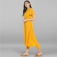 thumbnail image 4 of Janasya Indian Round Neck Cape Sleeve Gold Print Mustard Poly Crepe Kurta With Pant For Women, 4 of 9