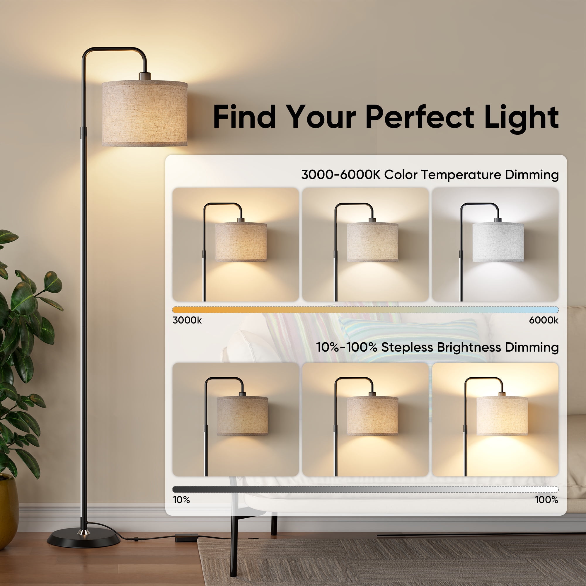 69in Smart LED Floor Lamp with APP Control & RGB Colors  Dimmable Standing Lamp for Living Room Bedroom,12W Bulb Included Timer