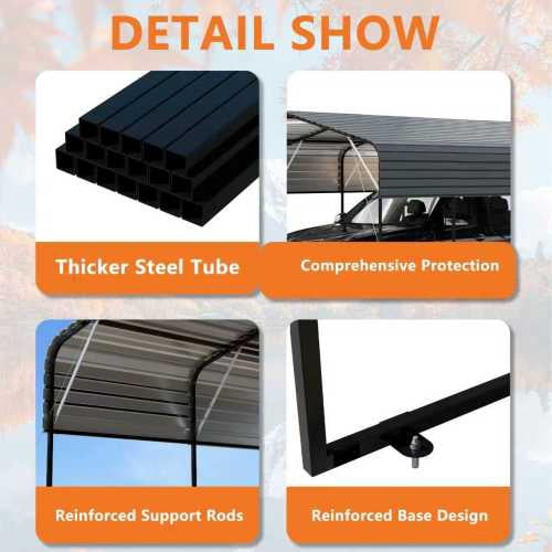 Metal Carport 11x19 FT Heavy Duty Galvanized Steel Roof Car Shelter, Portable Vehicle Storage with Dark Grey Frame for Garden & Outdoor, Dark Grey