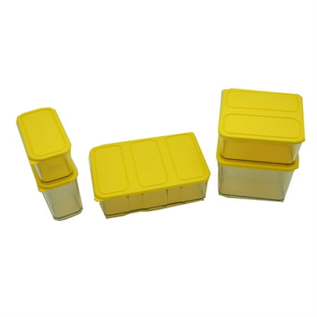 New Block System Storage Contaners  (5pc Set) - Yellow/Glass