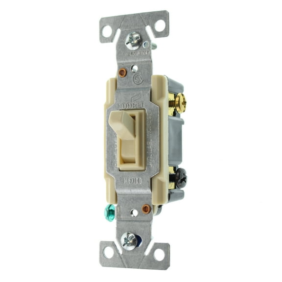 Hubbell RS315ILCZ Lighted Toggle Switch, 3-Way, Grounding, 15-Amp, 120-Volt, Ivory, (32-Pack)