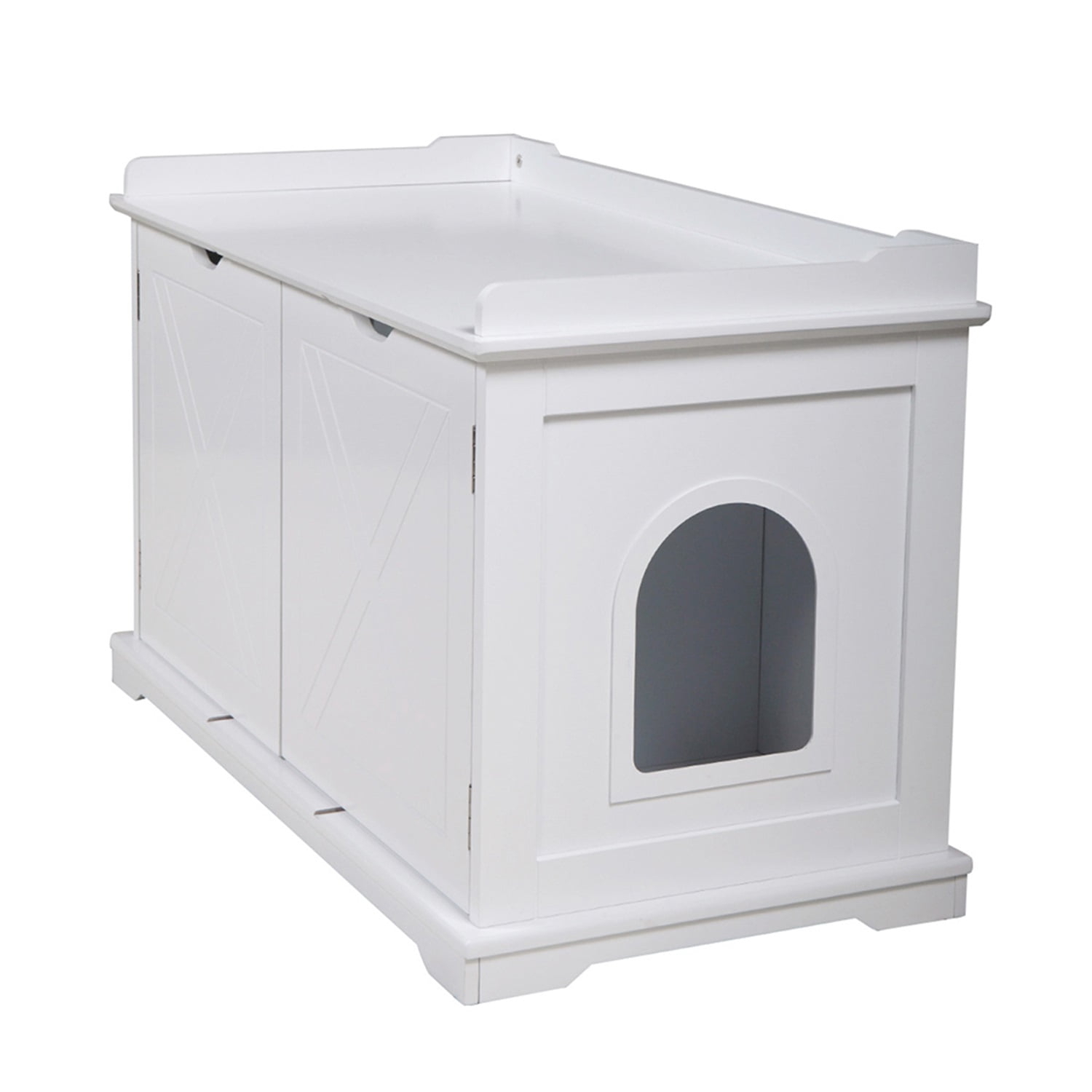 Pefilos 37" Enclosed Litter Box Enclosure Hidden Cat Washroom Bench,Cat House Cover, White