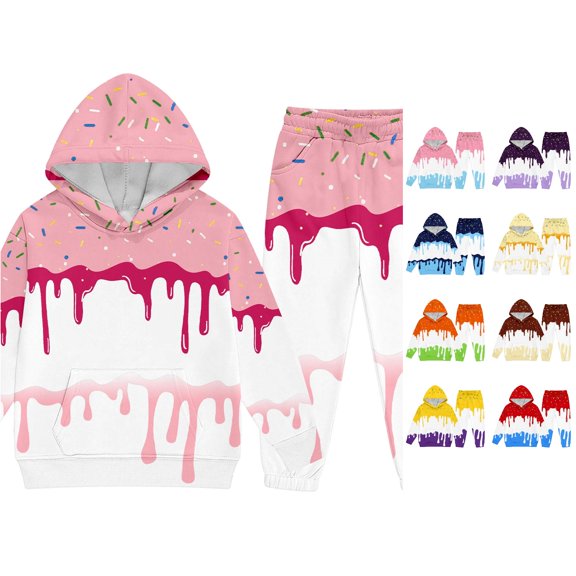 RMGVDSD Boys Clothes Ice Cream Print Hoodie Pants Set with Pocket Sweatshirts Sweatpants 2Pcs Fashion Sweatsuit Sets Fall Winter Outfits Relaxed Daily Wear