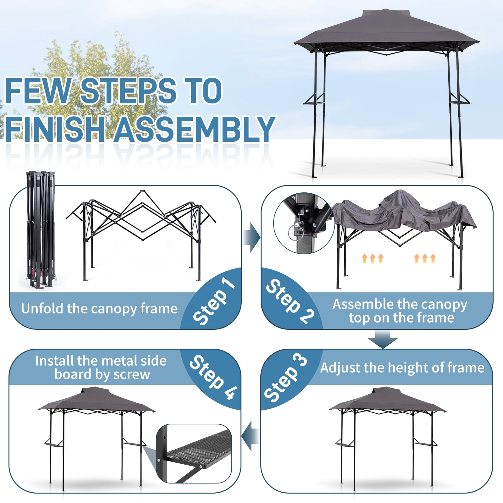 Ktaxon Grill Gazebo Outdoor BBQ Canopy Shelter 8 x 5 Canopy for Patio Backyard Grilling,Gray
