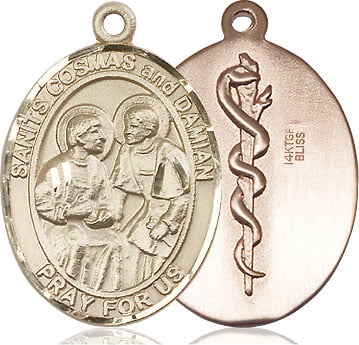 1 Inch Sterling Silver Catholic Saint Cosmas and St Damian Doctors Medal 