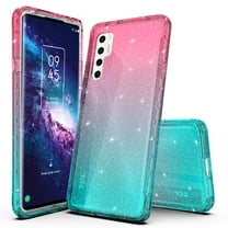 TCL 20 Pro 5G Case, Rosebono Hybrid Glitter Sparkle Transparent Colorful Gradient TPU Skin Cover Case For TCL 20 Pro 5G (Blue/Pink)