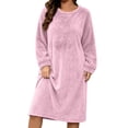 thumbnail image 2 of Frostluinai Women Fuzzy Fleece Nightgowns Plus Size Casual Long Sleeve Sherpa Knee Length House Dress Solid Winter Flannel Night Gown S-4XL, 2 of 7