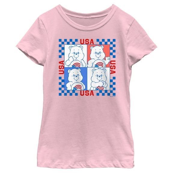 Girl's Care Bears America Cares Bear Patriotic Portraits Graphic T-Shirt