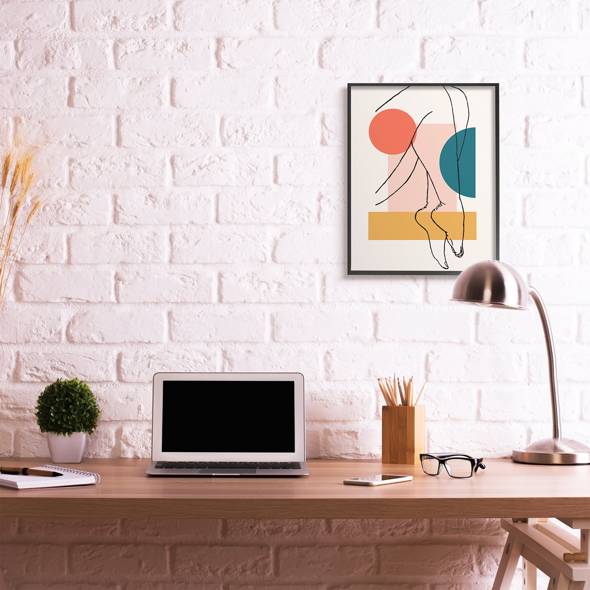 Stupell Industries Abstract Legs over Bold Geometric Blocked Shapes Novelty Painting Black Framed Art Print Wall Art, 24 x 30