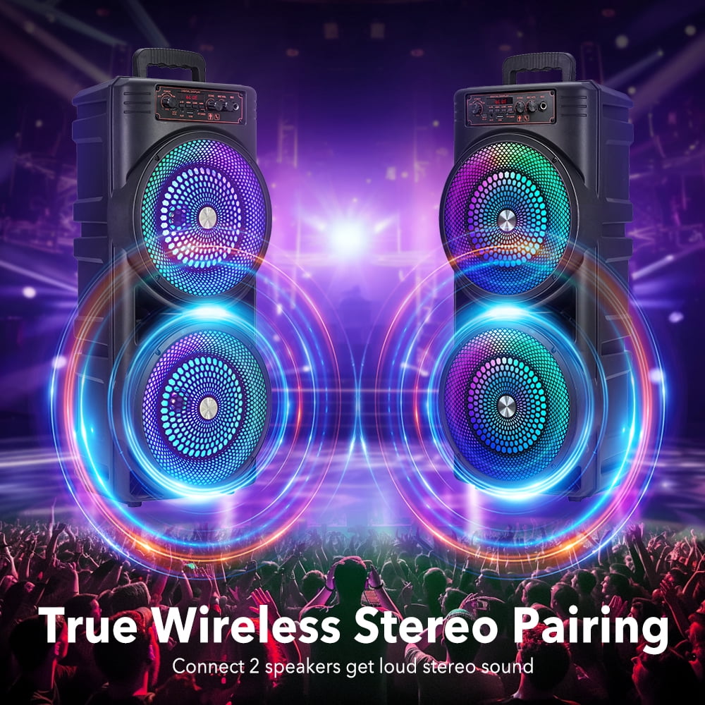 VTIN Dual 8.5" Bluetooth Party Speaker with 1000W Peak Power - RGB Lights, 3000mAh Rechargeable, TWS Stereo, Wired Mic & Remote, Portable Heavy Bass Subwoofer for Karaoke Camping Parties