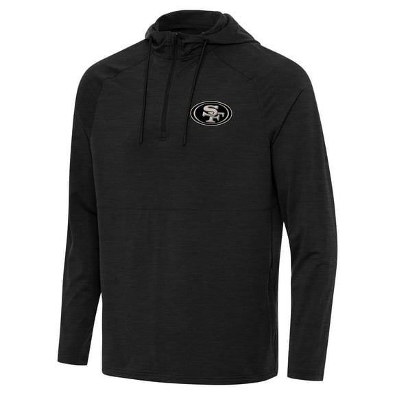 Men's Antigua Heather Black San Francisco 49ers Spikes Raglan Quarter-Zip Hoodie