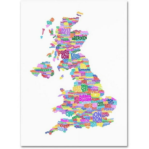 Trademark Art 'UK Cities Text Map 3' Canvas Art by Michael Tompsett