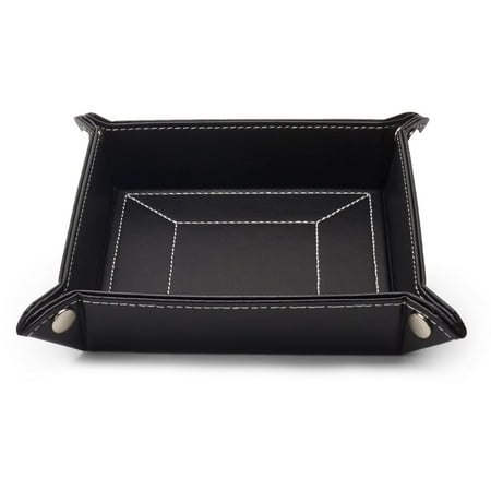 Ment Box - Black Leather Mens Valet Tray Catchall and Storage Organizer Gift Boxed