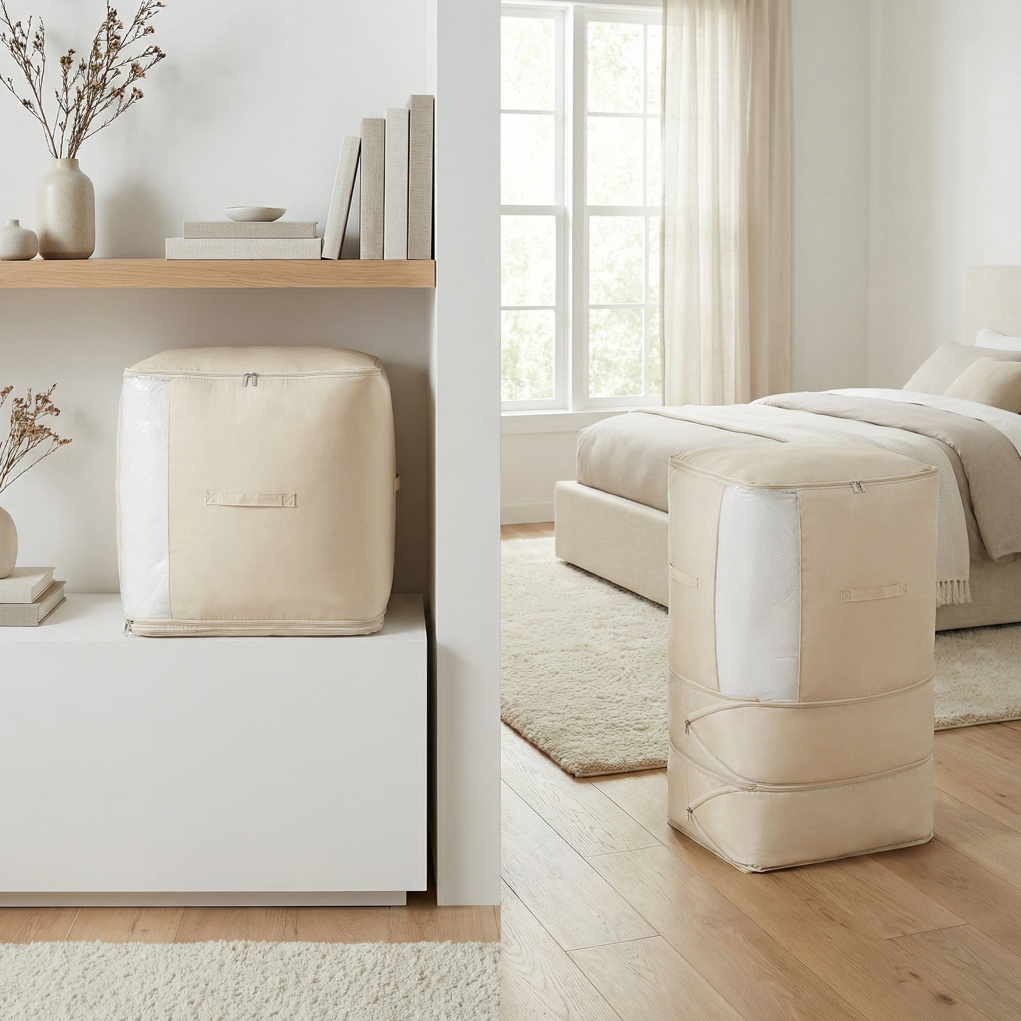 Unique Bargains Foldable Storage Bag for Organizing Bedroom Beige 21.3"x16.5"x35.4"