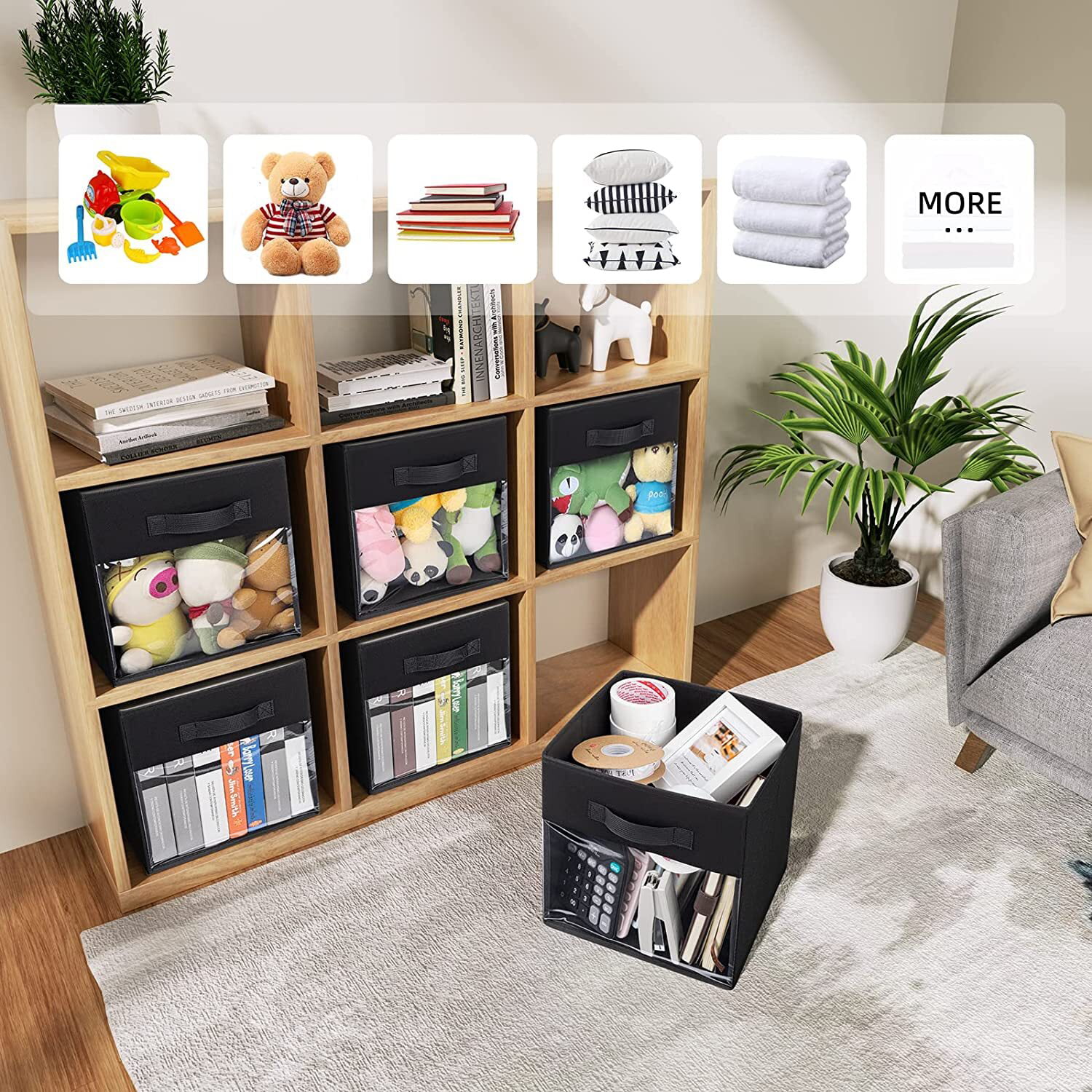 DIMJ Storage Bins with Lids, 3 Pcs Large Foldable Fabric Closet Organizer  Storage Bins with Handle, Cube Storage Basket Box for Shelf, Bedroom,  Office, Nursery, Toys, Clothes, Books, Light Gray 