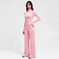 thumbnail image 6 of Girony Women's Polka Dot Workout Outfit Set, Zip Up Stand Collar Jacket & High Waist Flared Pants 2 Piece Yoga Tracksuit, 6 of 8